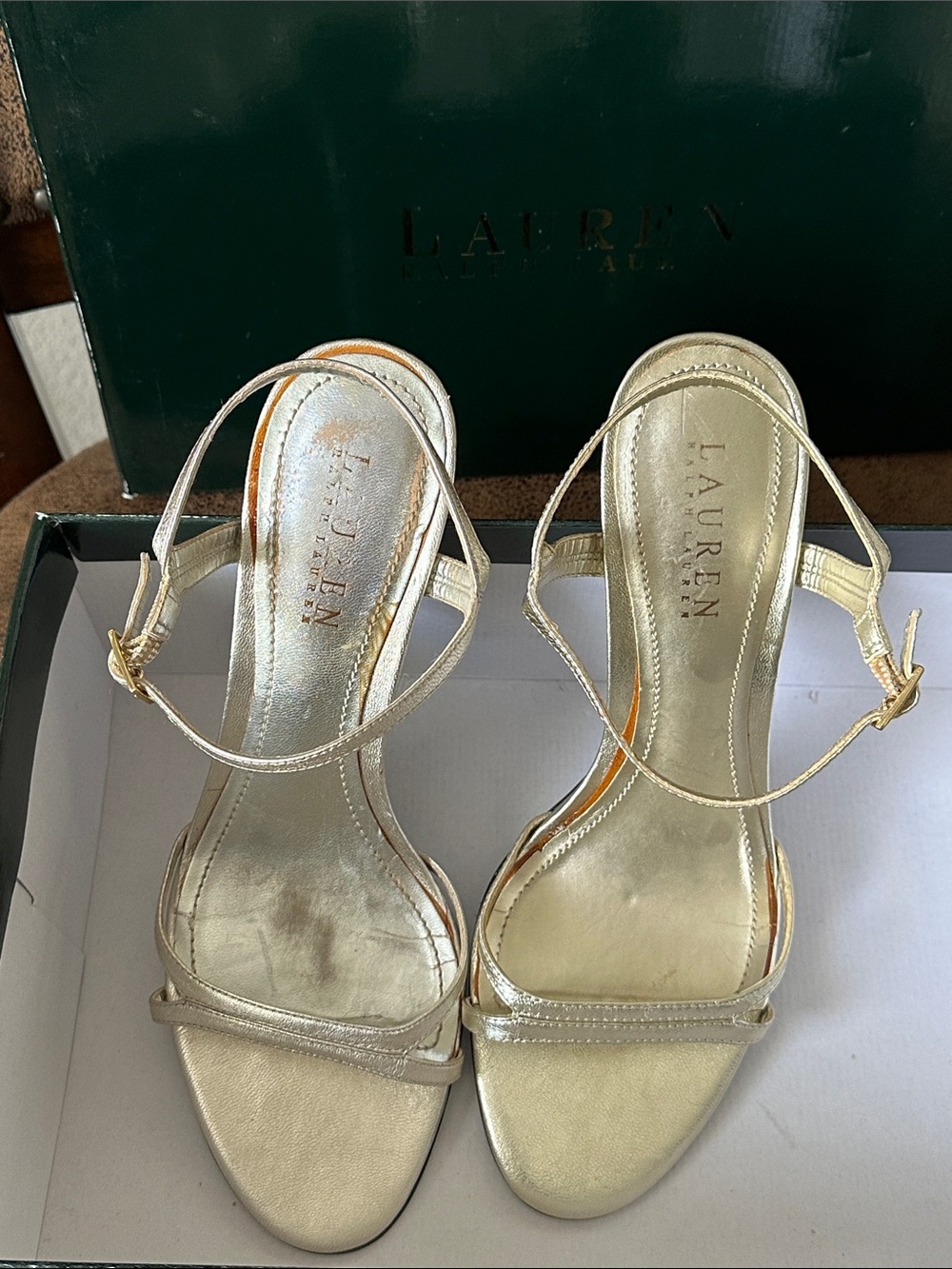 Lauren Ralph Lauren Metallic Gold Strappy Slingback Heels